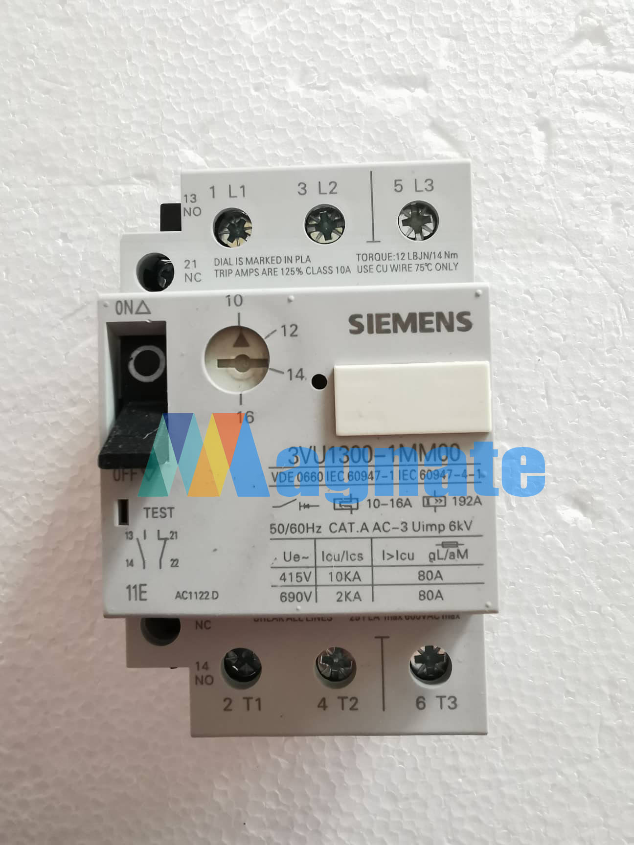 Siemens Circuit Breaker PN: 3VU1300-1MM0 10-16A 11E 1NO+1NC