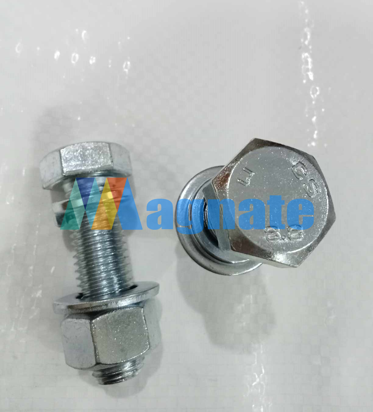 Hex Bolt with nut, flat and lock washer 16x55x2.0 Grade 8.8 Zinc